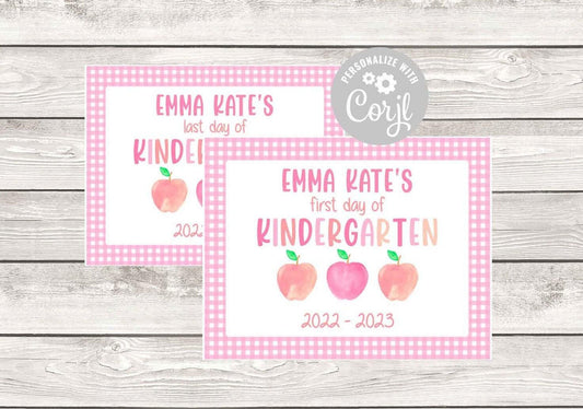 First Day / Last Day of School Sign - Pink Template - Striped Stationary