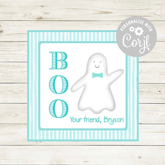 Customizable Halloween Gift Tag - BOO! Blue Friendly Ghost!