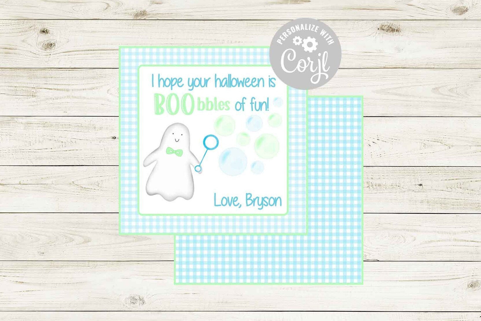 Halloween Gift Tag - Blue & Green 'BOObbles of Fun! Template