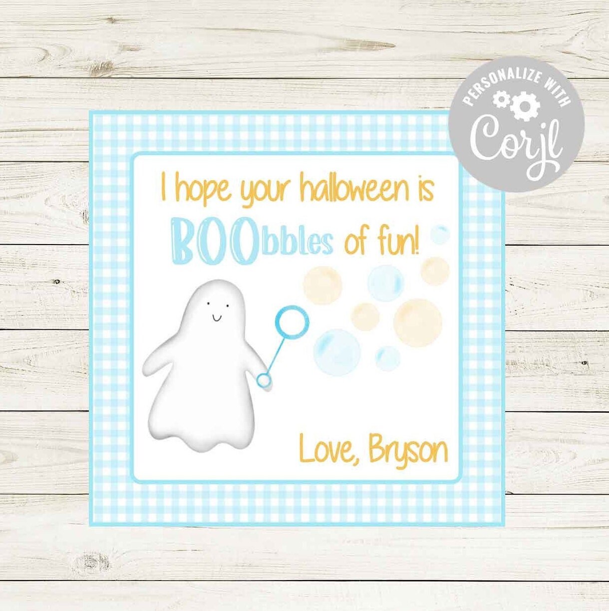 Halloween Gift Tag - Blue 'BOObbles of Fun! Template