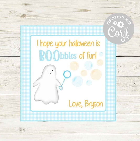 Halloween Gift Tag - Blue 'BOObbles of Fun! Template