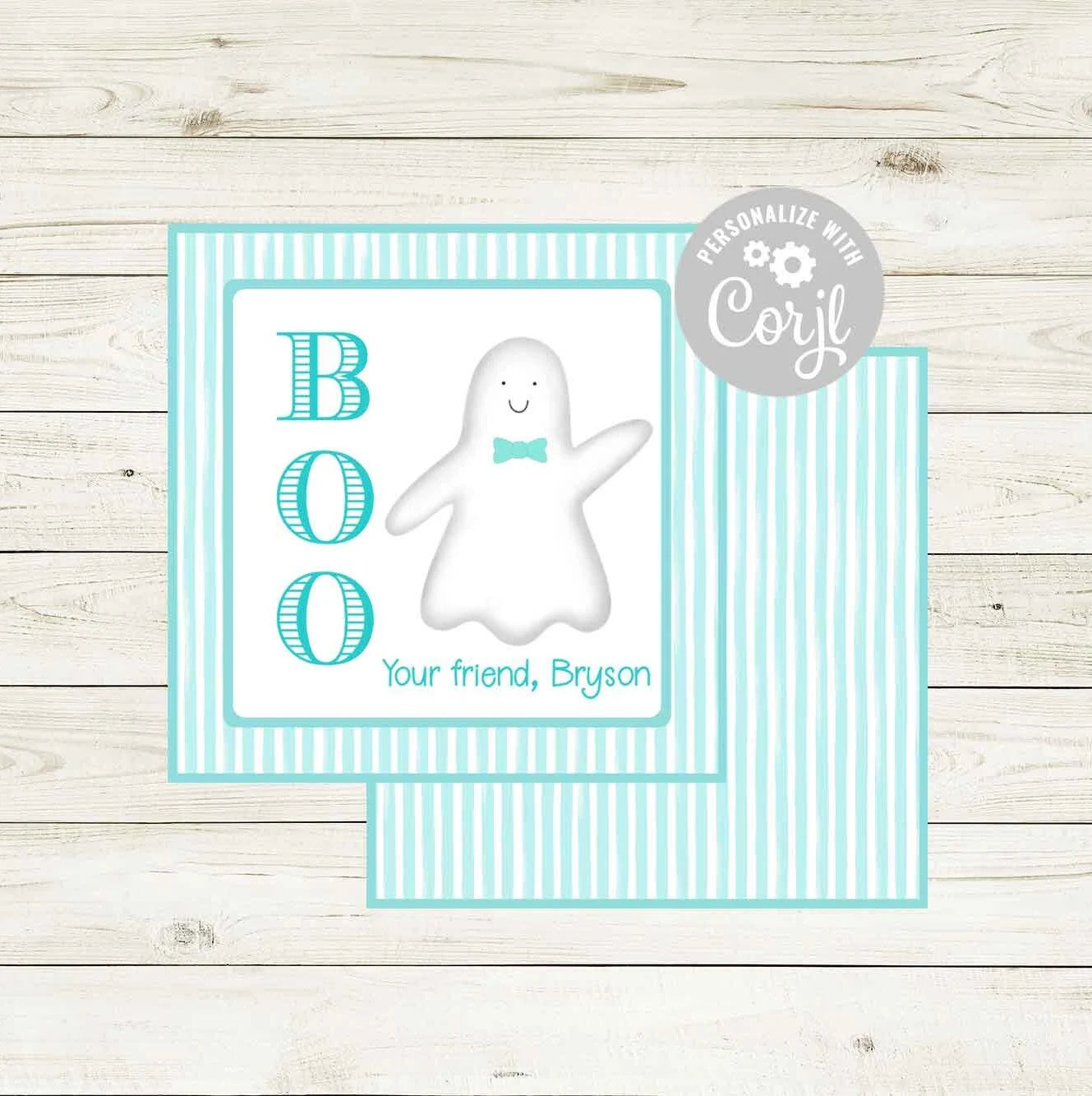 Customizable Halloween Gift Tag - BOO! Blue Friendly Ghost!