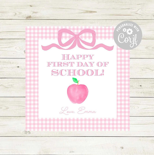 Back to School Gift Tags - Happy First Day of School Favor Tags - Striped Stationary