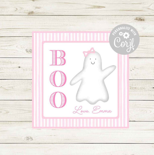 Customizable Halloween Gift Tag - BOO! Pink Friendly Ghost!