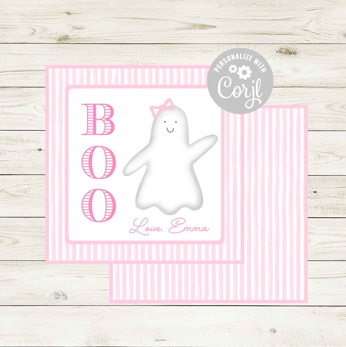 Customizable Halloween Gift Tag - BOO! Pink Friendly Ghost!