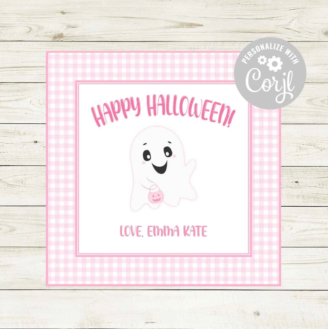 Customizable Halloween Gift Tag - Pink Friendly Ghost!