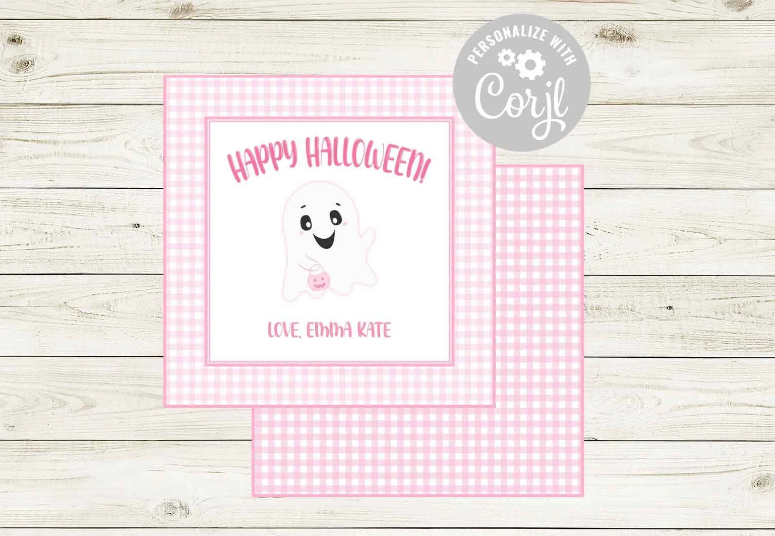 Customizable Halloween Gift Tag - Pink Friendly Ghost!