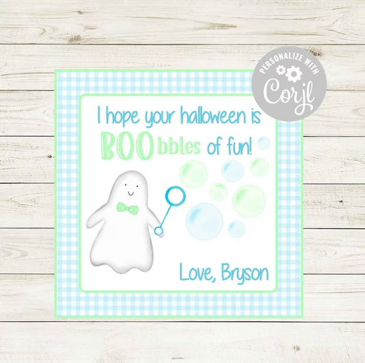 Halloween Gift Tag - Blue & Green 'BOObbles of Fun! Template