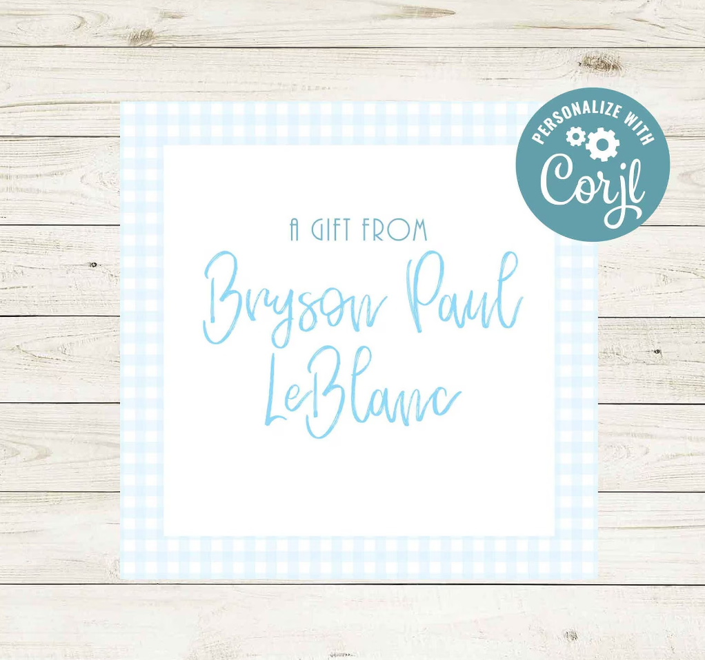 Custom Gift Name Tags - Blue Gingham 