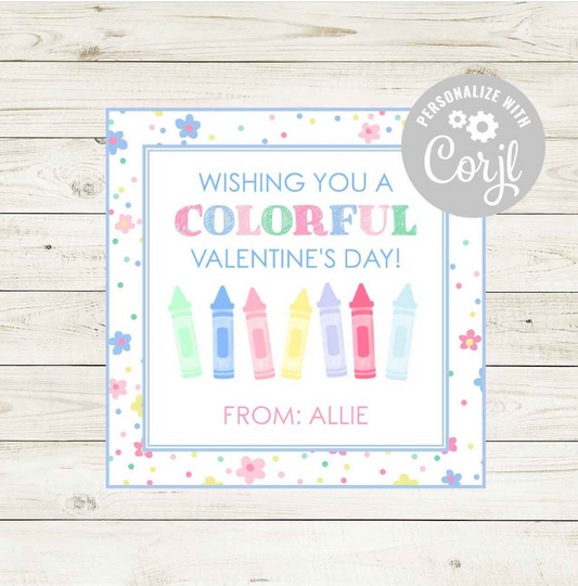 Valentines Day Card Tag - Colorful Crayon