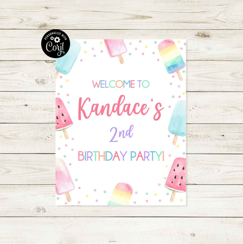 Birthday Party Welcome Sign - Popsicle Party