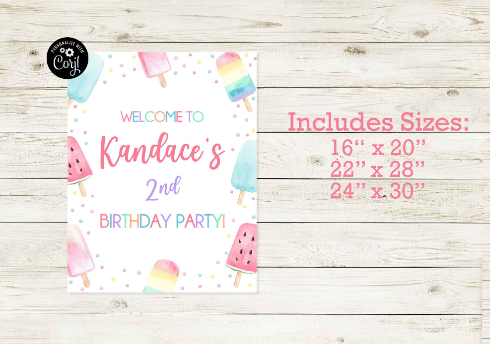 Birthday Party Welcome Sign - Popsicle Party