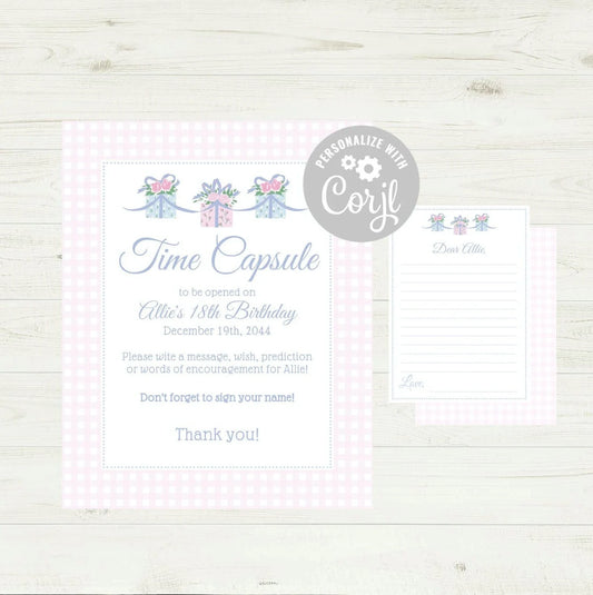 Personalized Time Capsule Sign & Cards - Today's a Gift Themed Birthday Party Fun!