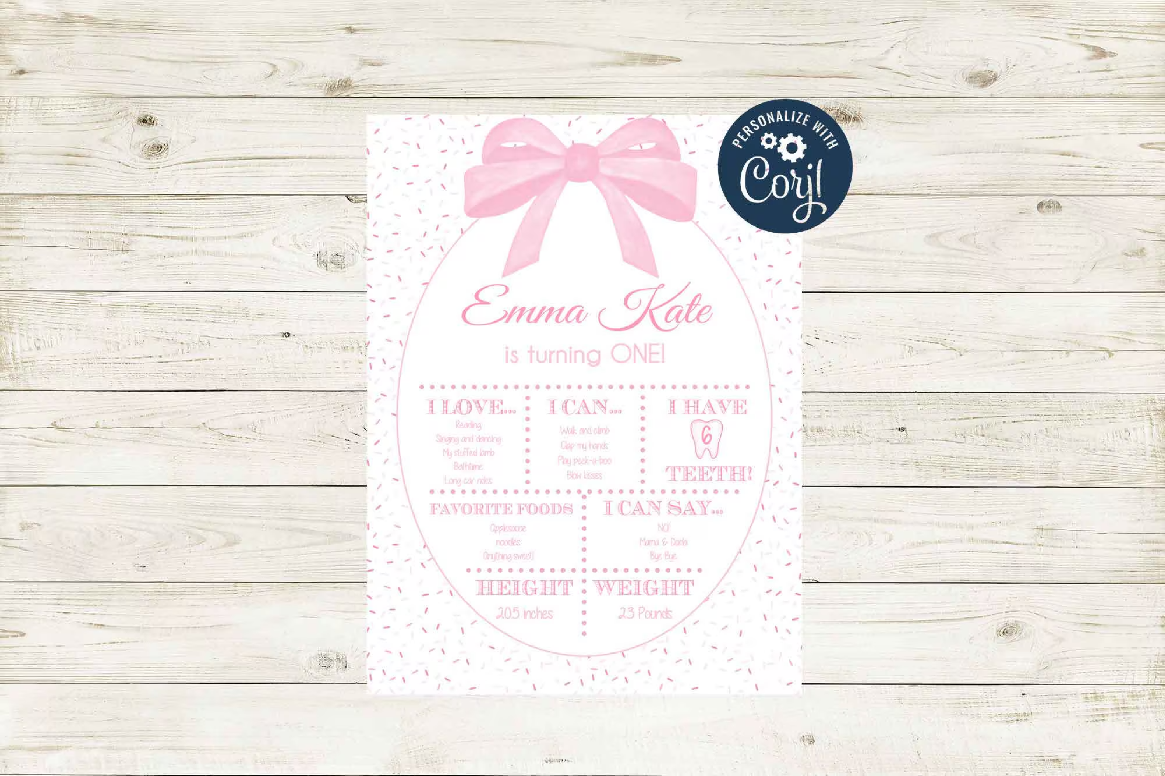 Milestone Poster - First Birthday Milestones - Pink Sprinkles and Bows Theme