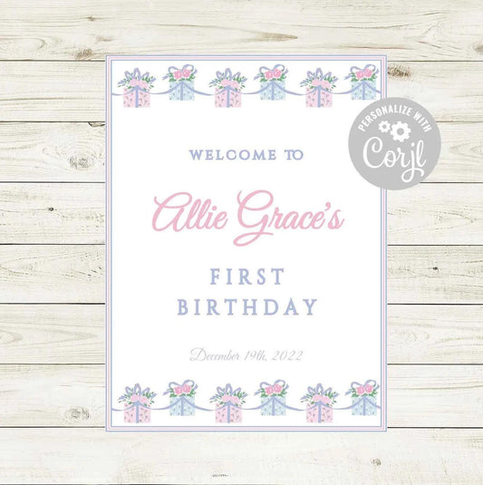 Birthday Party Welcome Sign - Today's A Gift Theme - Striped Stationary