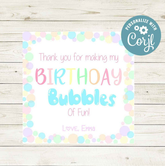 Birthday Party Favor Thank You Tags - Bubbles of Fun!