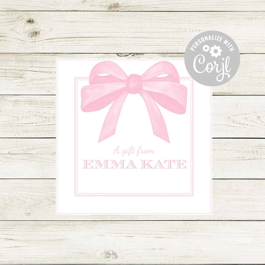 Personalized Gift Tags - Pink Watercolor Calling Card - Striped Stationary