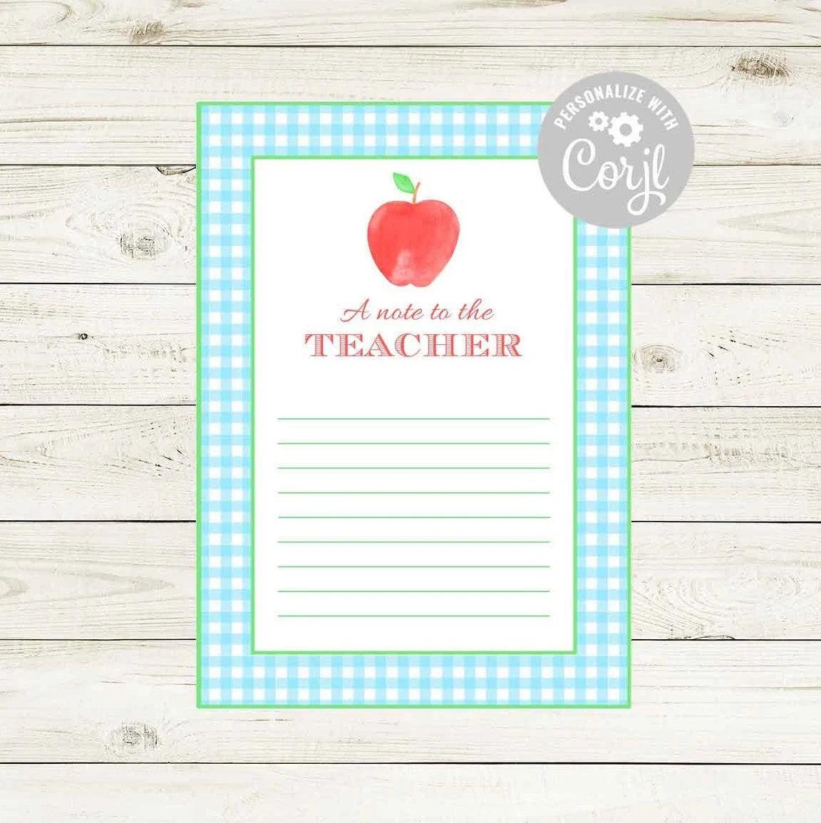 Thankful Note To Teacher Custom Template in Blue - Striped Stationary