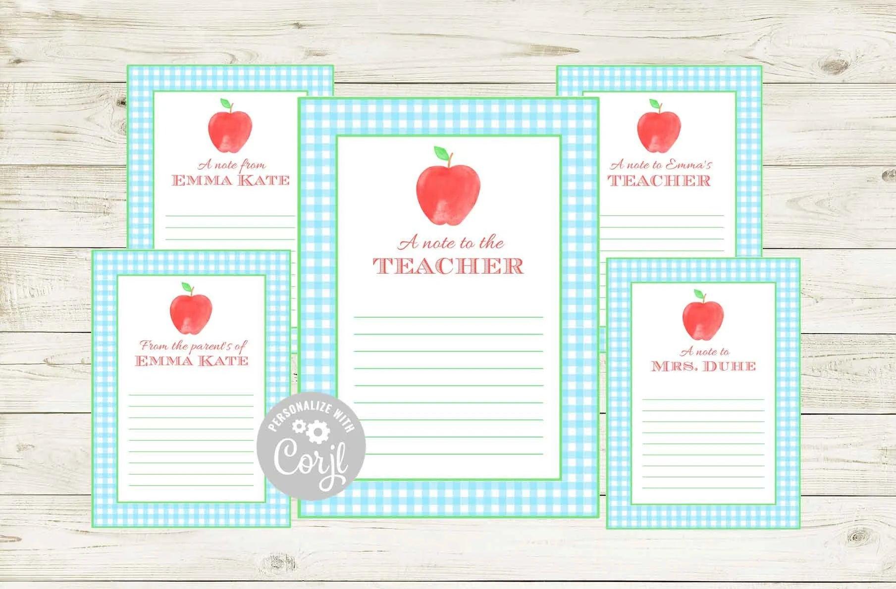 Thankful Note To Teacher Custom Template in Blue - Striped Stationary