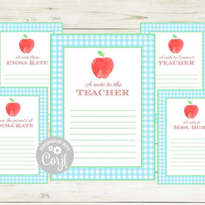 Thankful Note To Teacher Custom Template in Blue - Striped Stationary