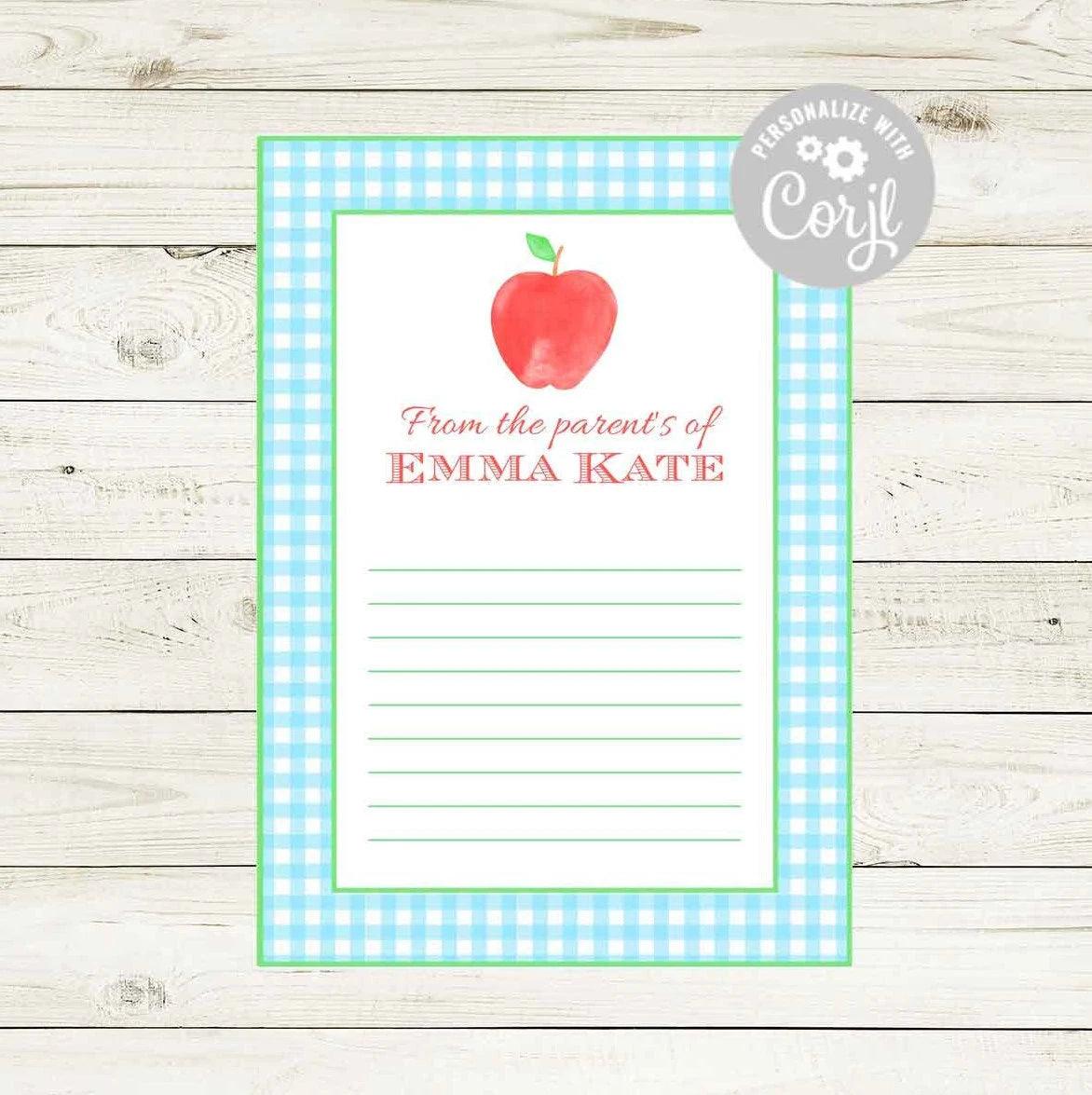 Thankful Note To Teacher Custom Template in Blue - Striped Stationary