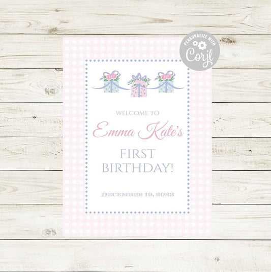 Birthday Party Welcome Sign - Today's A Gift Theme 2 - Striped Stationary