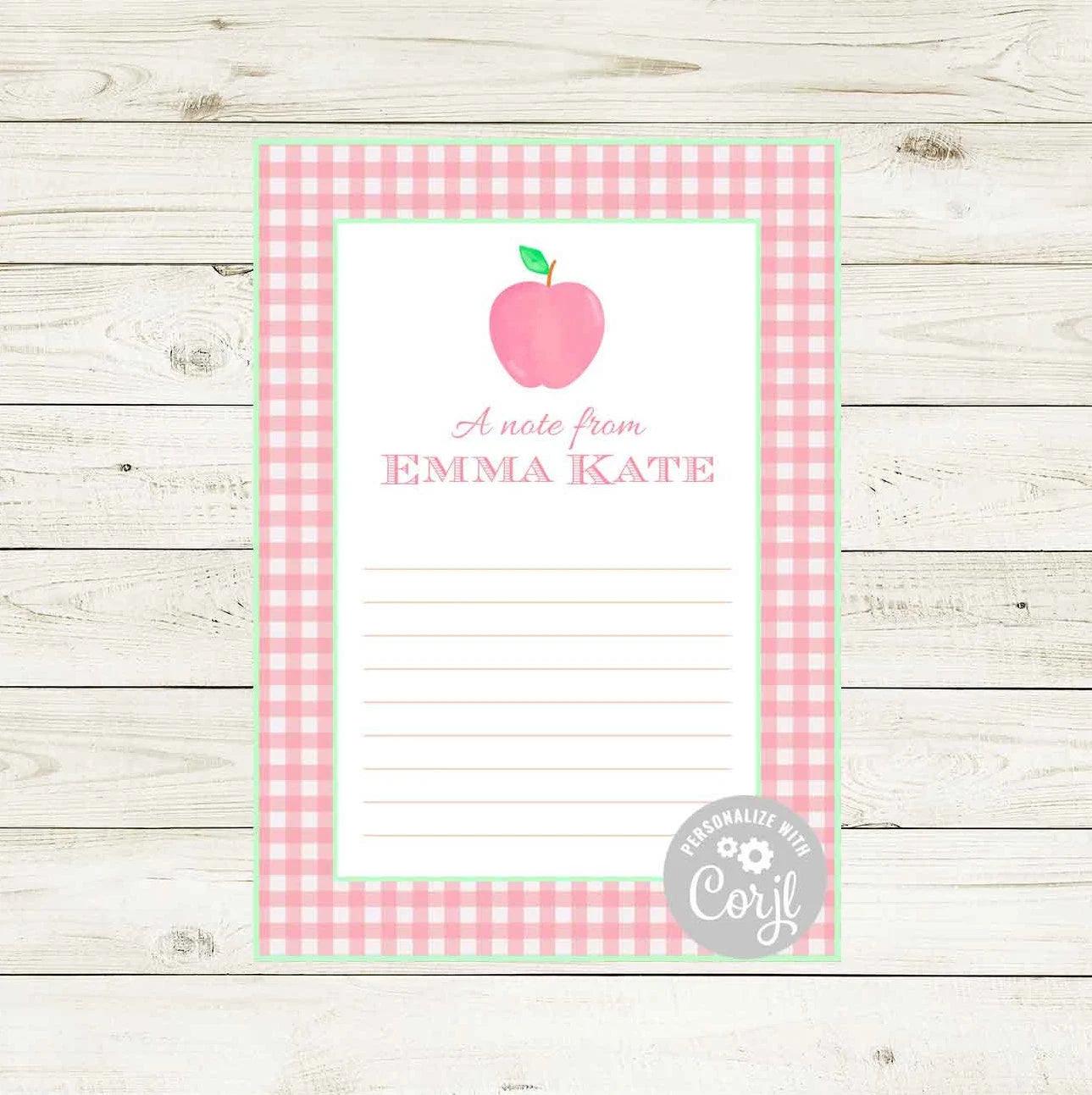 Apple 5x7 'Note to Teacher' Stationery - Pink - Striped Stationary